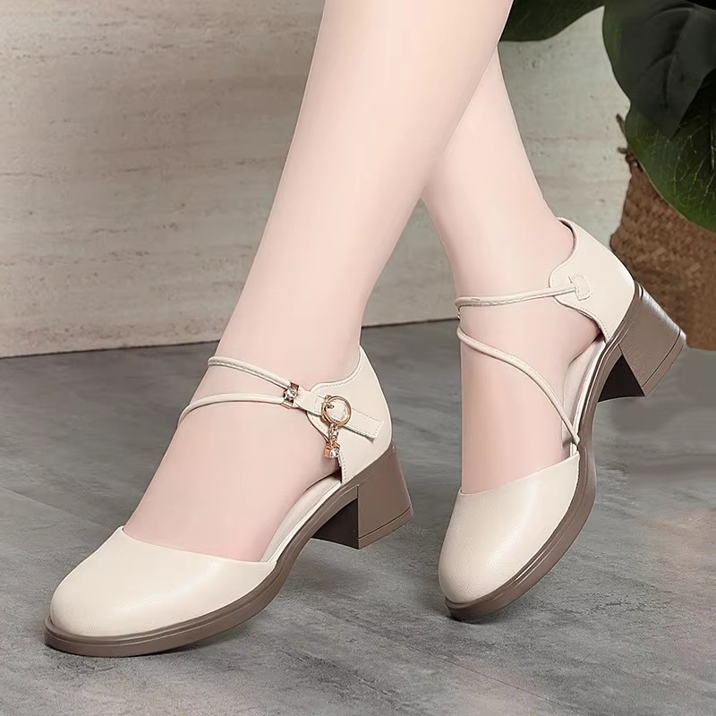 4.5cm 올매치 봄 여름 라운드 토 미디엄 블록 힐  - Bandage 리뷰 및 가격